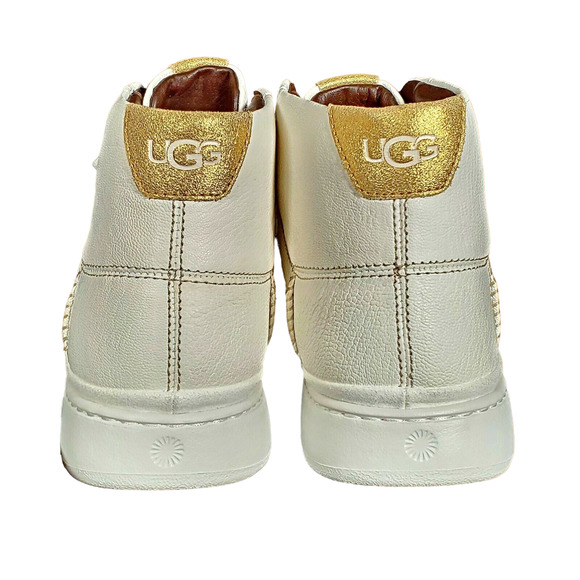 UGG CALI 1106189 MEN'S LEATHER SNEAKERS WHITE GOLD SHOES CASUAL HIGH TOP SZ 8 - Picture 5 of 7